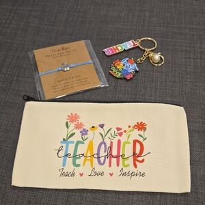 Colorful Teacher Themed Kids Accessory Set Love Inspire Pouch Best Teacher